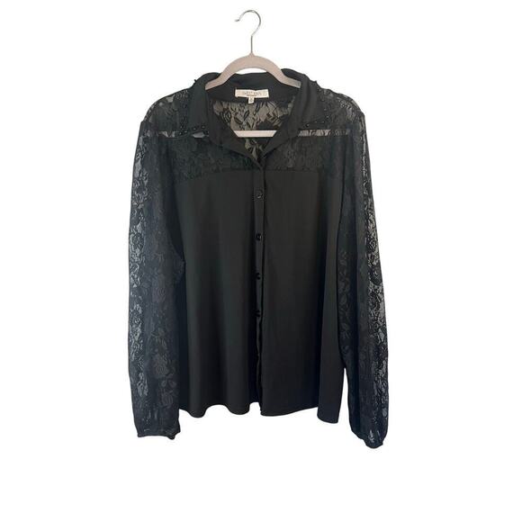 Sweet Rain Tops - Sweet Rain Black Blouse w/Lace Detail Size 3XL
